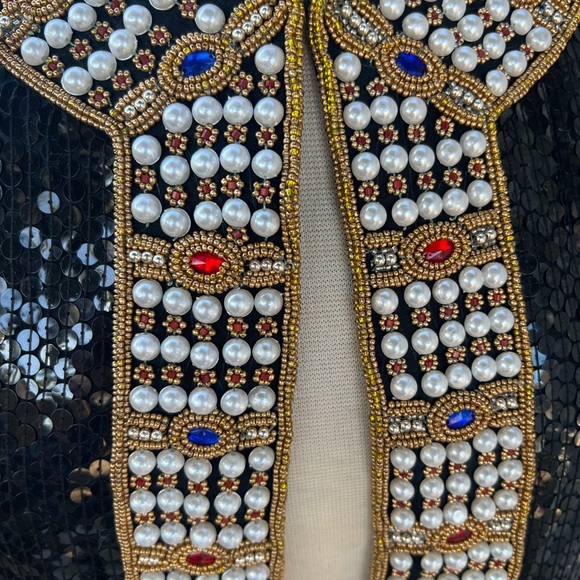 Vintage glam black sequins bolero style jacket colorful beaded trim Sm NiteLine - Picture 5 of 11